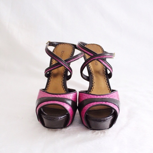 Bebe Vintage Pink & Brown Cross Strap Heels - Picture 3 of 8